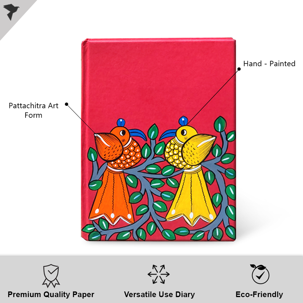 Hand-Painted Pattachitra Bird Art Diary with Handmade Paper | Artisan Folk Painting Journal - Image 2