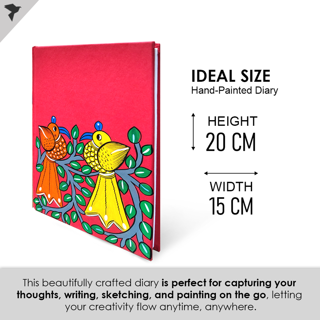 Hand-Painted Pattachitra Bird Art Diary with Handmade Paper | Artisan Folk Painting Journal - Image 5