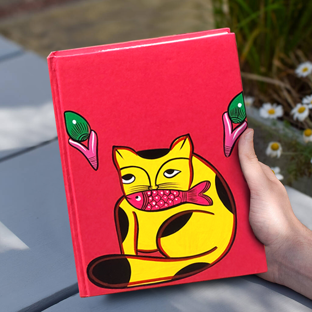 Hand-Painted Pattachitra Cat Art Diary with Handmade Paper | Artisan Folk Painting Journal