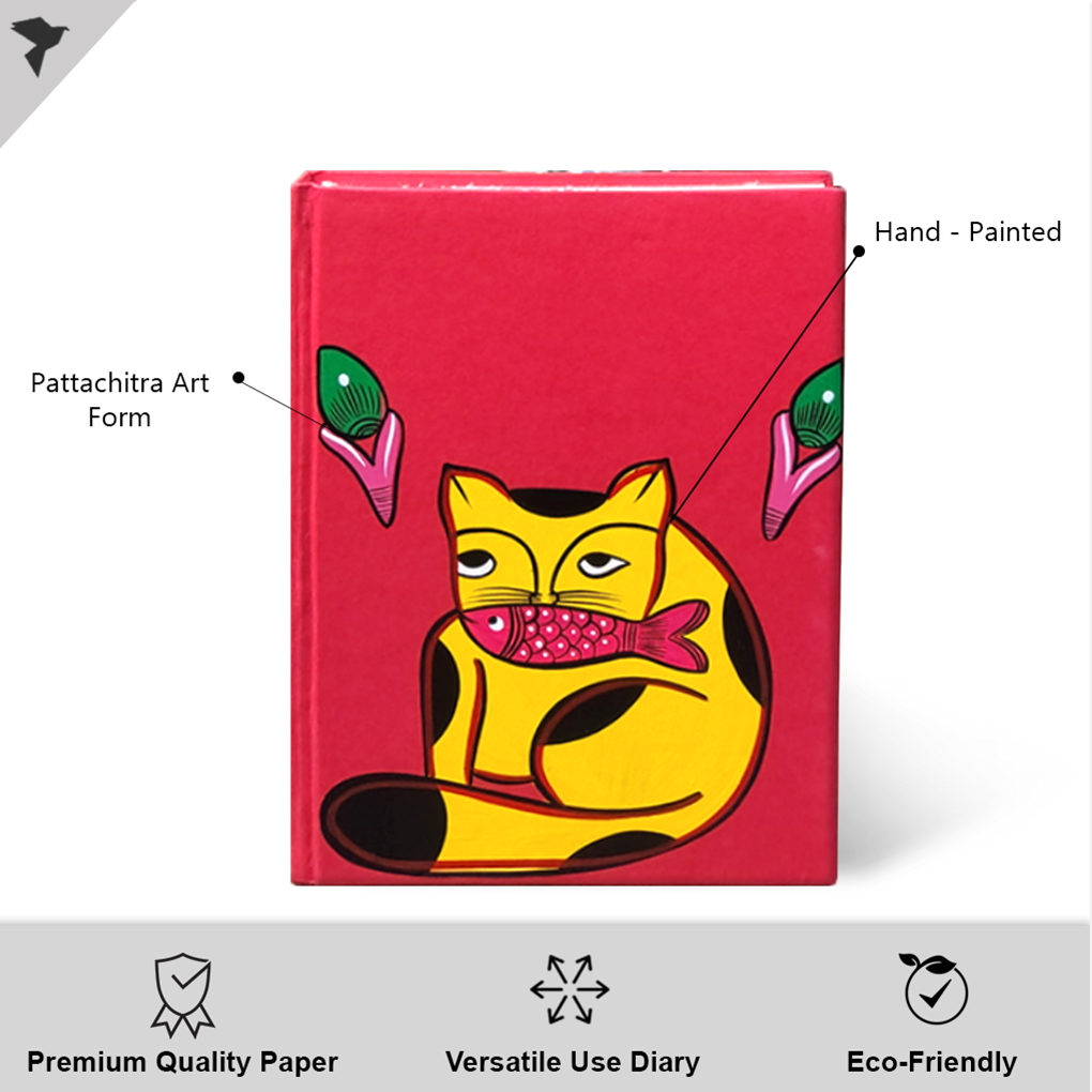 Hand-Painted Pattachitra Cat Art Diary with Handmade Paper | Artisan Folk Painting Journal - Image 2