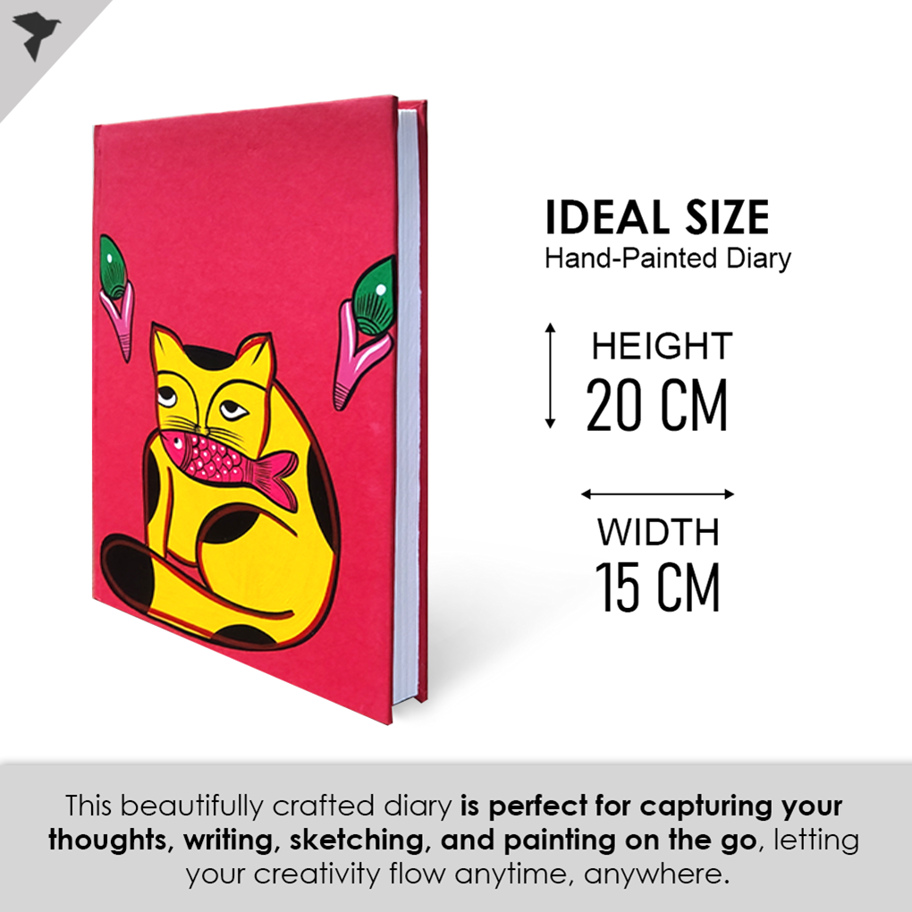 Hand-Painted Pattachitra Cat Art Diary with Handmade Paper | Artisan Folk Painting Journal - Image 5