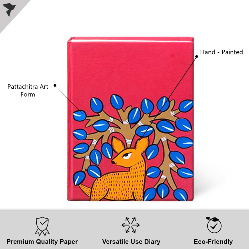 Hand-Painted Pattachitra Deer Art Diary with Handmade Paper | Artisan Folk Painting Journal - Image 2