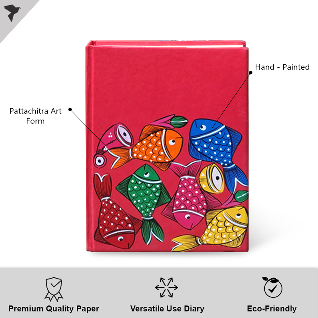 Hand-Painted Pattachitra Fish Art Diary with Handmade Paper | Artisan Folk Painting Journal - Image 2