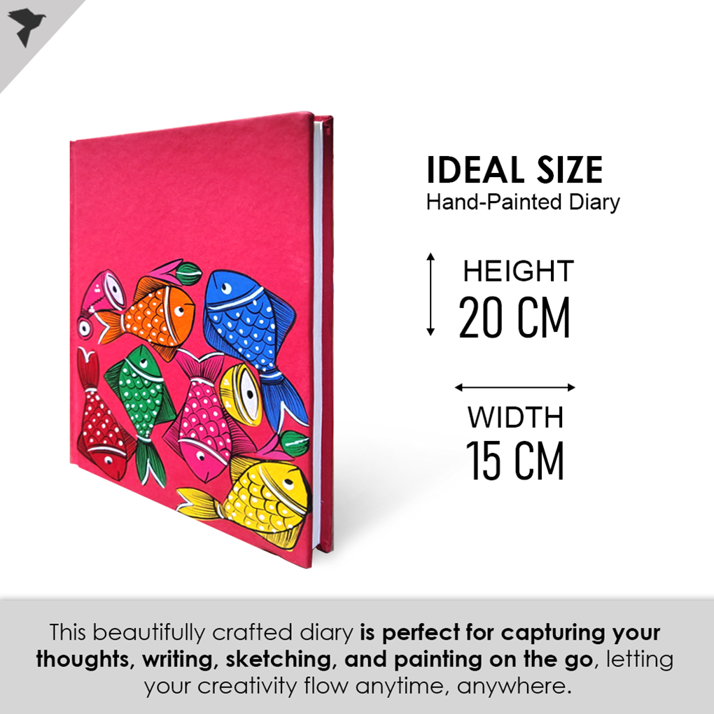 Hand-Painted Pattachitra Fish Art Diary with Handmade Paper | Artisan Folk Painting Journal - Image 5