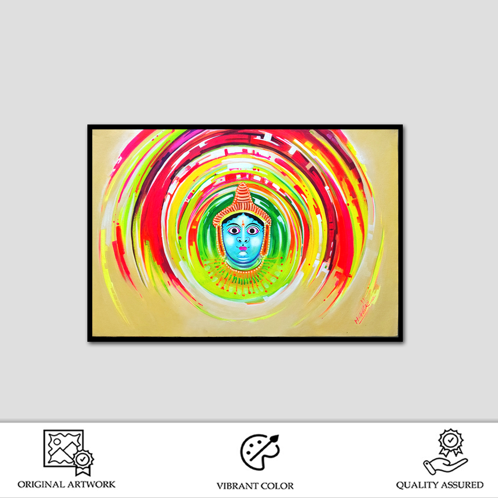 Traditional Kathakali Face Painting – Hand-Painted Acrylic Artwork - Image 2