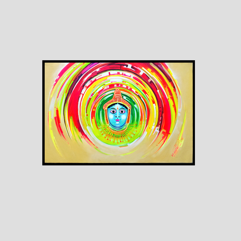 Traditional Kathakali Face Painting – Hand-Painted Acrylic Artwork - Image 3