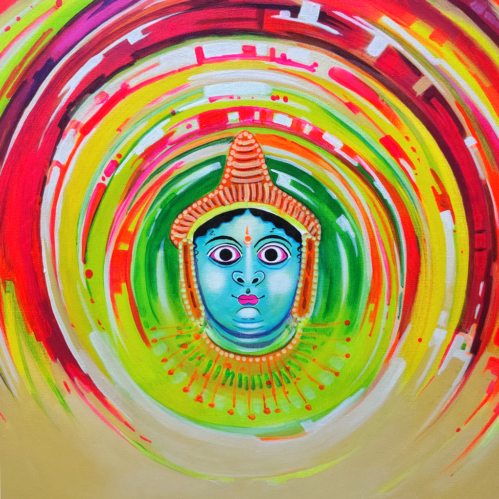 Traditional Kathakali Face Painting – Hand-Painted Acrylic Artwork - Image 4