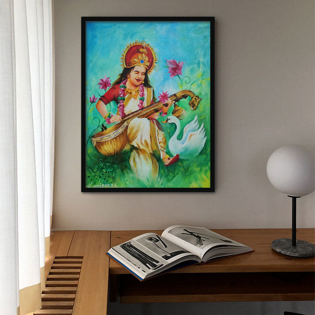 Saraswati Devi Painting – Acrylic on Canvas