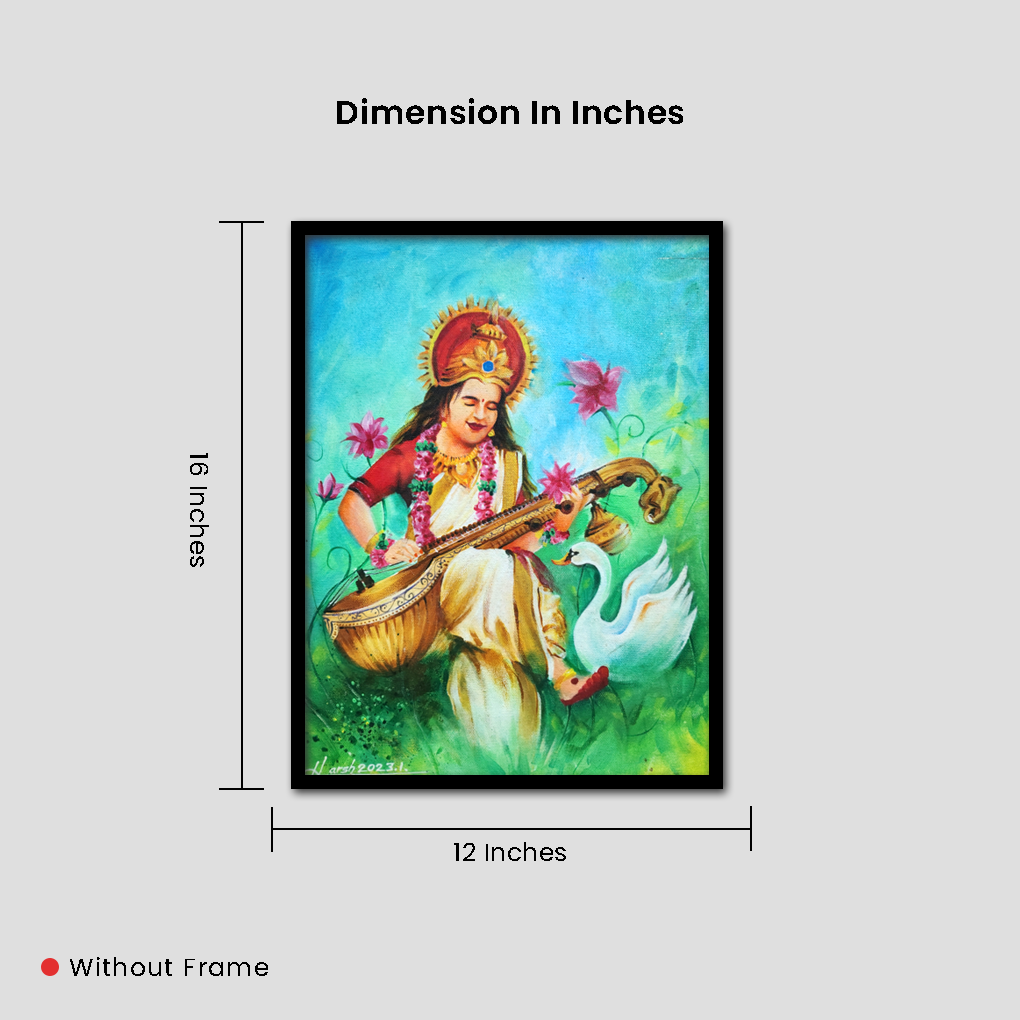 Saraswati Devi Painting – Acrylic on Canvas - Image 5