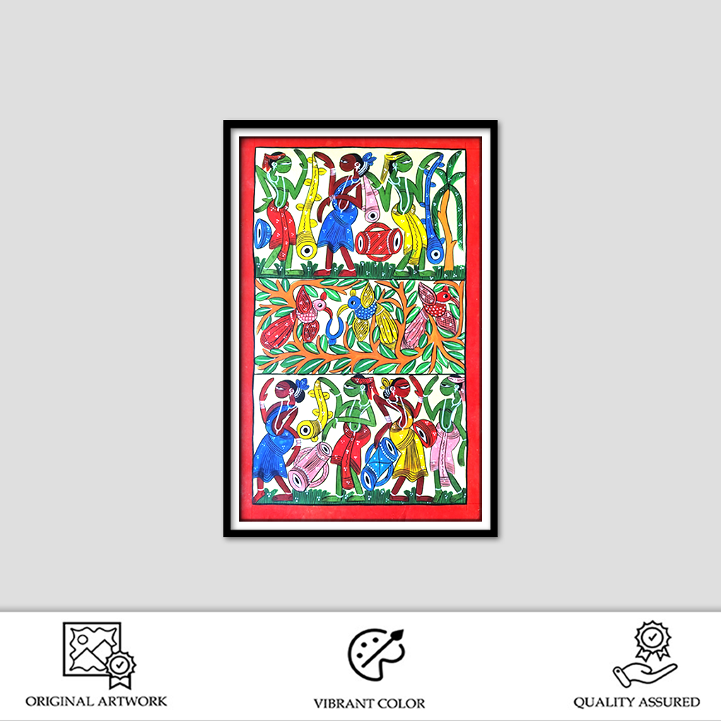 Pattachitra Tribal Dance & Music Wall Art | Handcrafted Folk Painting - Image 2