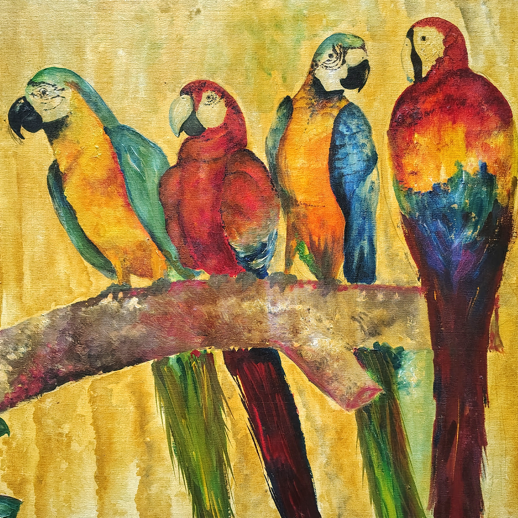 Vibrant Parrots on Branch – Hand-Painted Watercolor Artwork - Image 4