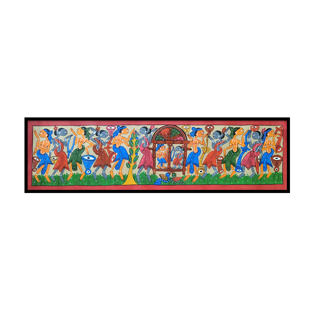 Large Pattachitra Tribal Celebration Painting – 48 x 14.5 Inches | Handcrafted Traditional Artwork - Image 3