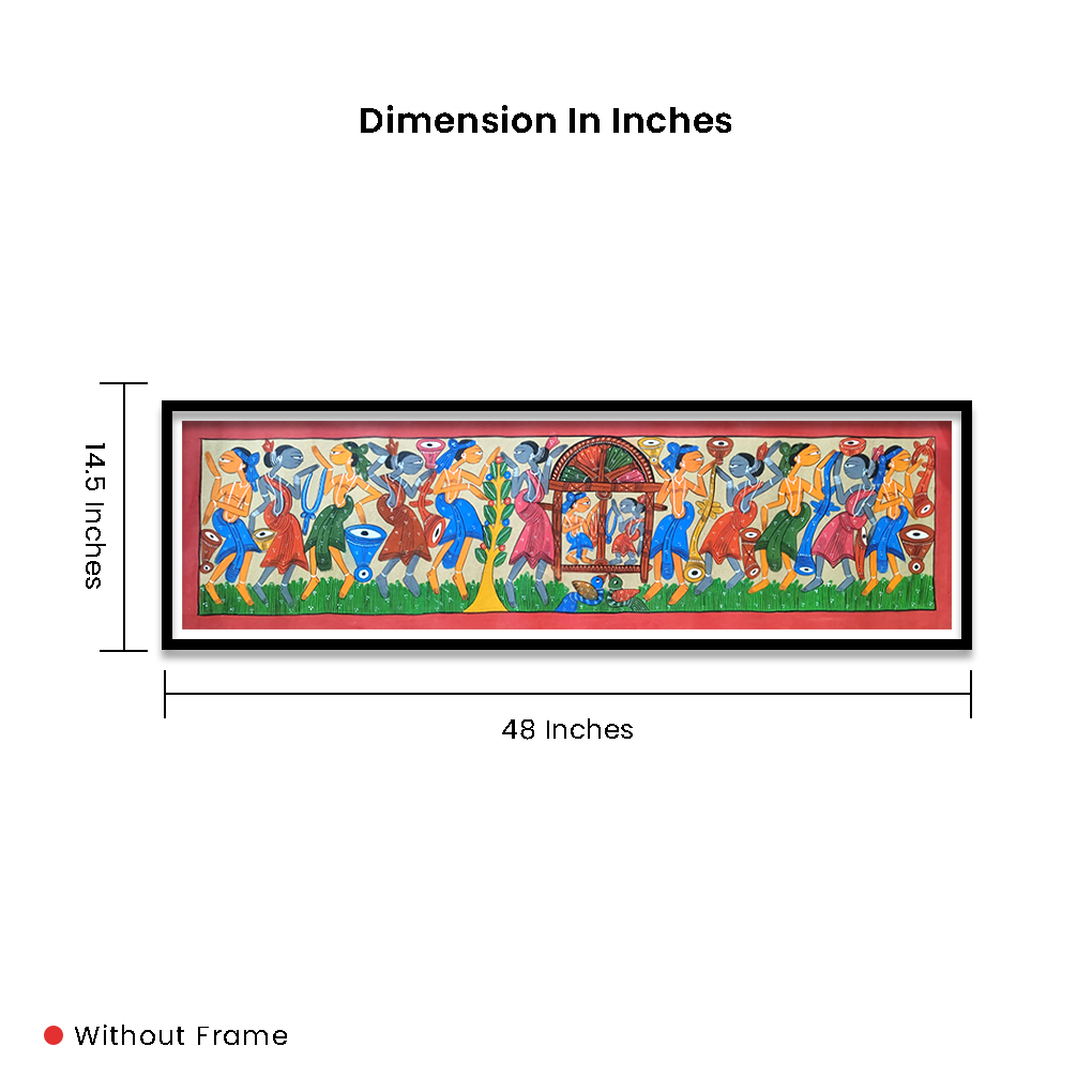 Large Pattachitra Tribal Celebration Painting – 48 x 14.5 Inches | Handcrafted Traditional Artwork - Image 7