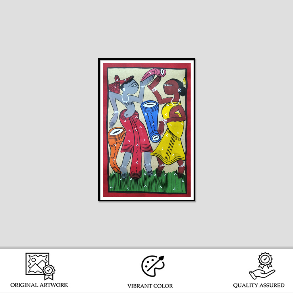 Tribal Women Dancing Folk Art Painting | Vibrant Ethnic Village Life Wall Décor - Image 2
