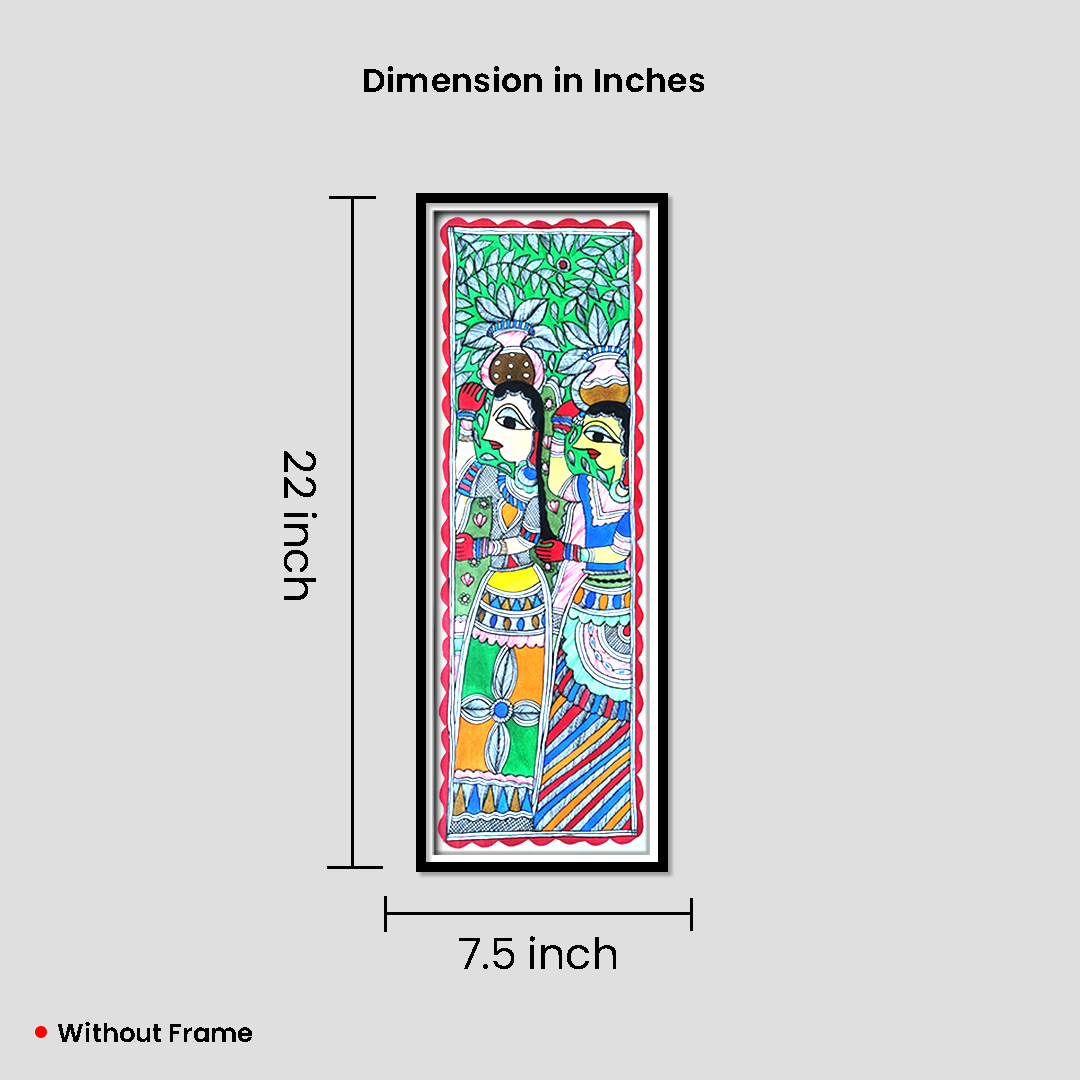 Hand-Painted Madhubani Artwork – Traditional Women Under Tree - Image 4