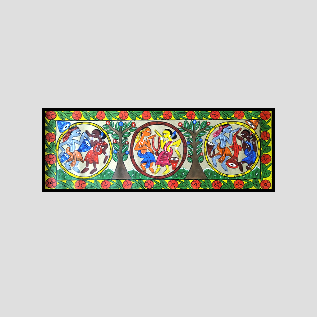 Pattachitra Tribal Dance Wall Art | 29 x 10 Inches Handcrafted Folk Painting - Image 3