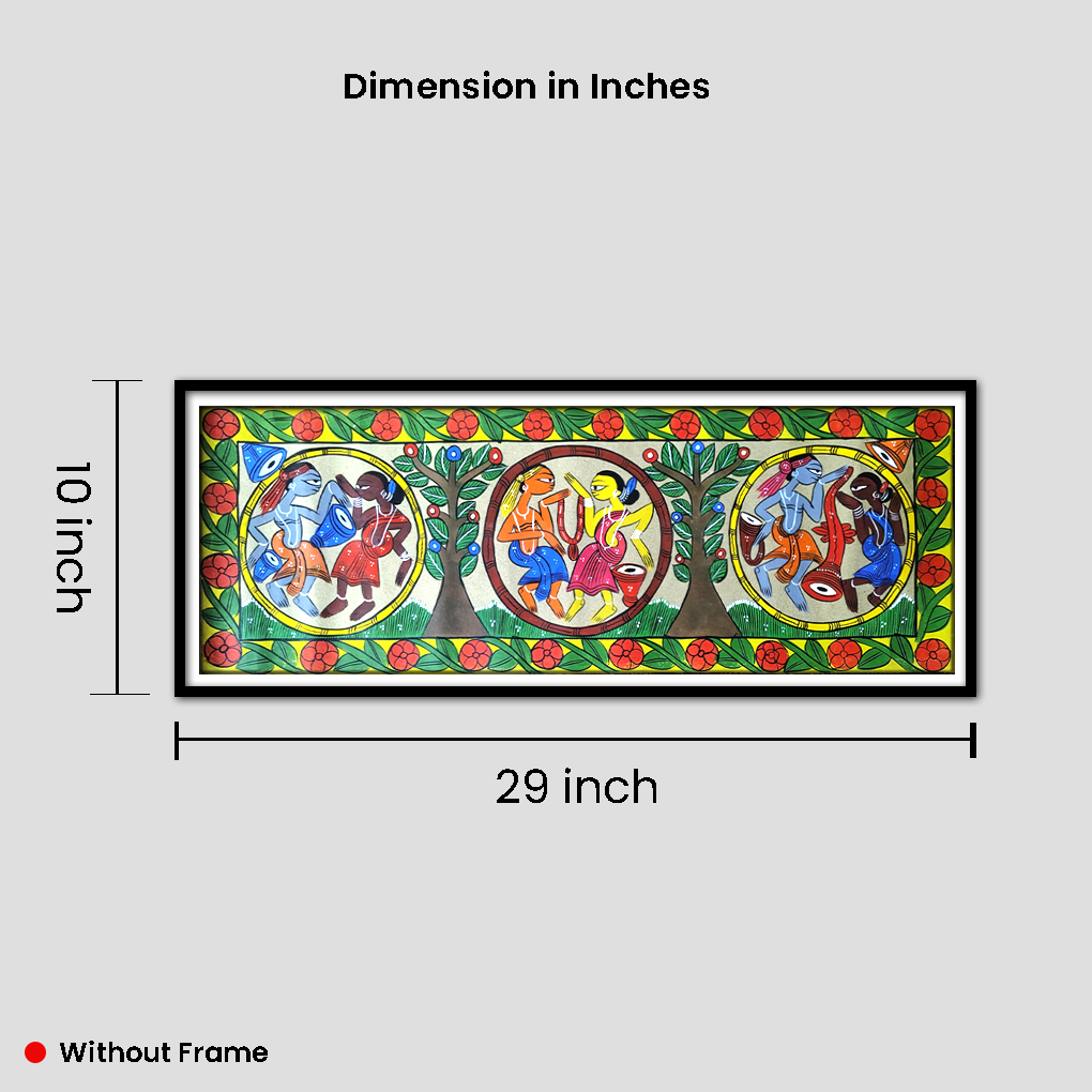 Pattachitra Tribal Dance Wall Art | 29 x 10 Inches Handcrafted Folk Painting - Image 7