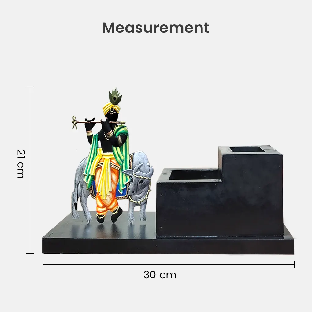 Handcrafted Krishna Pen Stand & Desk Organizer – Customizable Wooden Memento for Office & Home Décor - Image 6