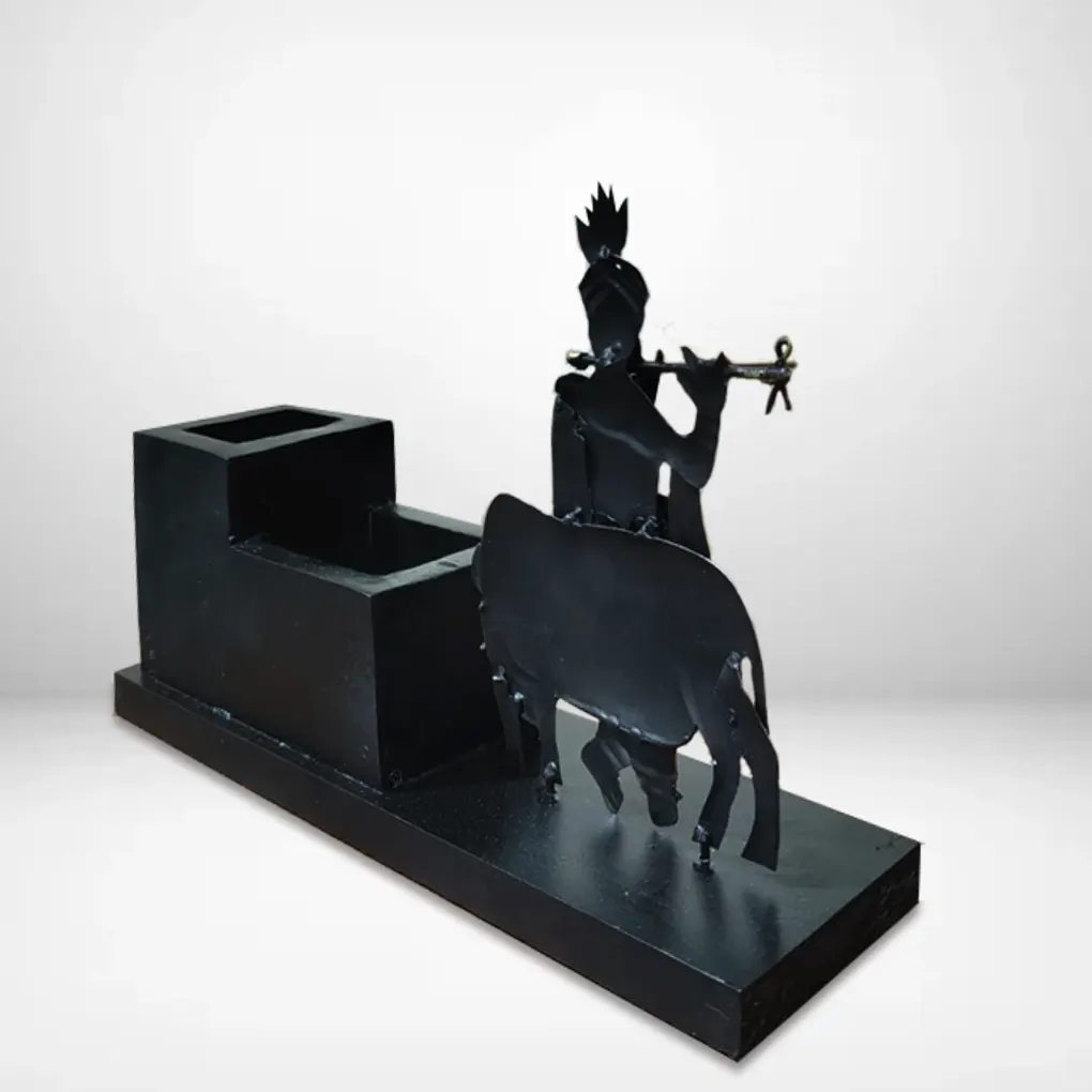Handcrafted Krishna Pen Stand & Desk Organizer – Customizable Wooden Memento for Office & Home Décor - Image 5