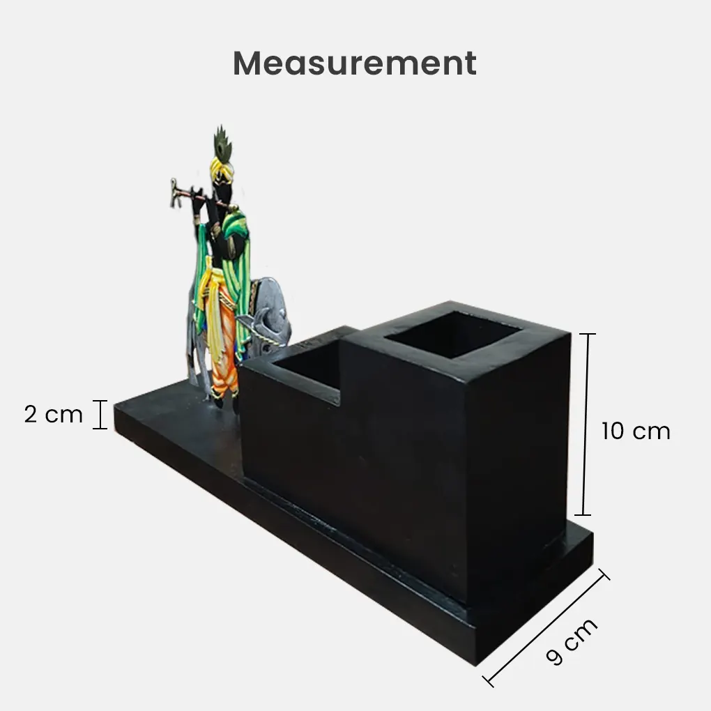 Handcrafted Krishna Pen Stand & Desk Organizer – Customizable Wooden Memento for Office & Home Décor - Image 7