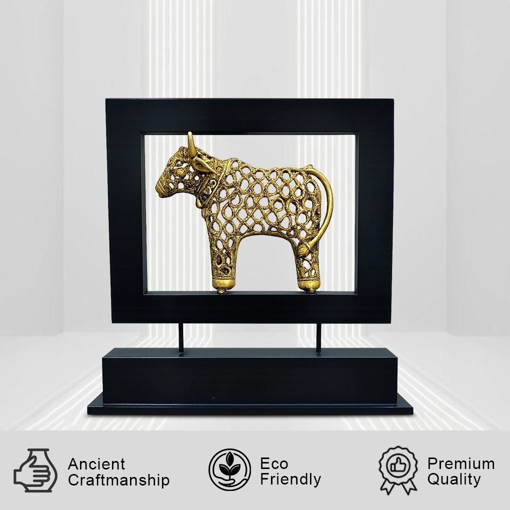 Handcrafted Dhokra Art Cow Frame Memento – Traditional Brass Tribal Decor | Customizable Antique Gift - Image 2