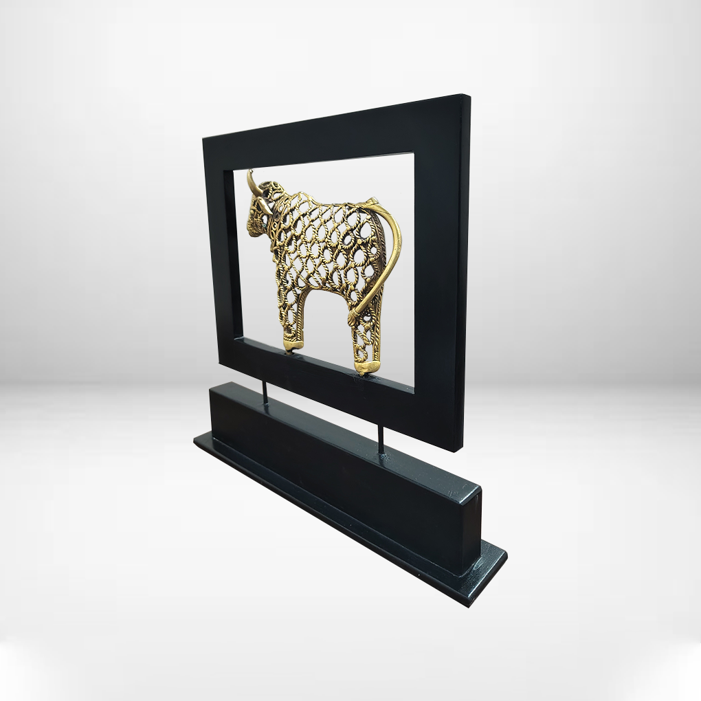 Handcrafted Dhokra Art Cow Frame Memento – Traditional Brass Tribal Decor | Customizable Antique Gift - Image 4