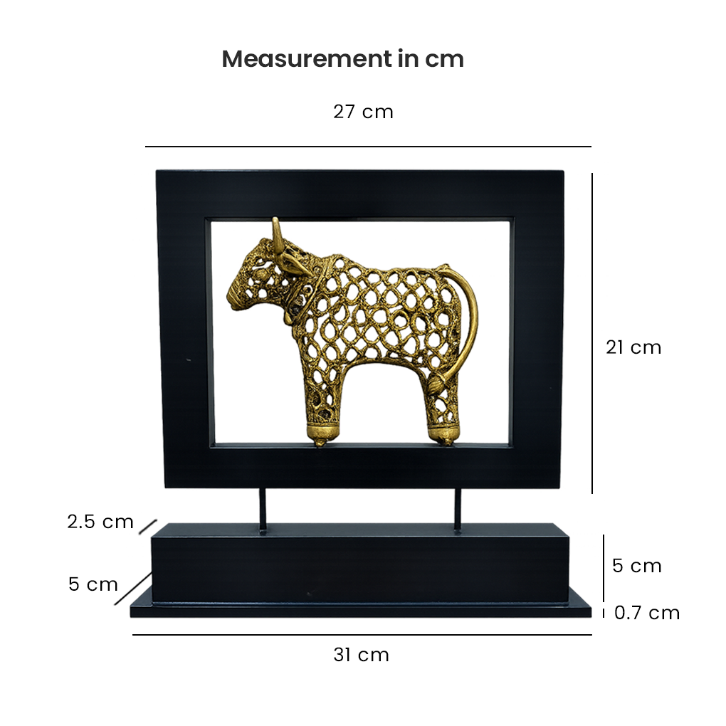 Handcrafted Dhokra Art Cow Frame Memento – Traditional Brass Tribal Decor | Customizable Antique Gift - Image 7