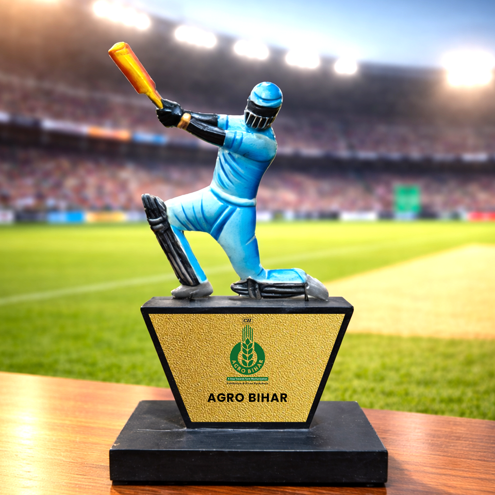 Handcrafted Cricket Player Trophy Figurine – Decorative Sports Showpiece for Table, Office & Gifts | Resin Cricket Statue with Base