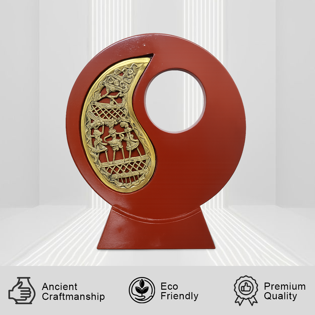 Handcrafted Dhokra Art Circular Showpiece with Tribal Motif | Antique Finish Decorative Table Accent - Image 2