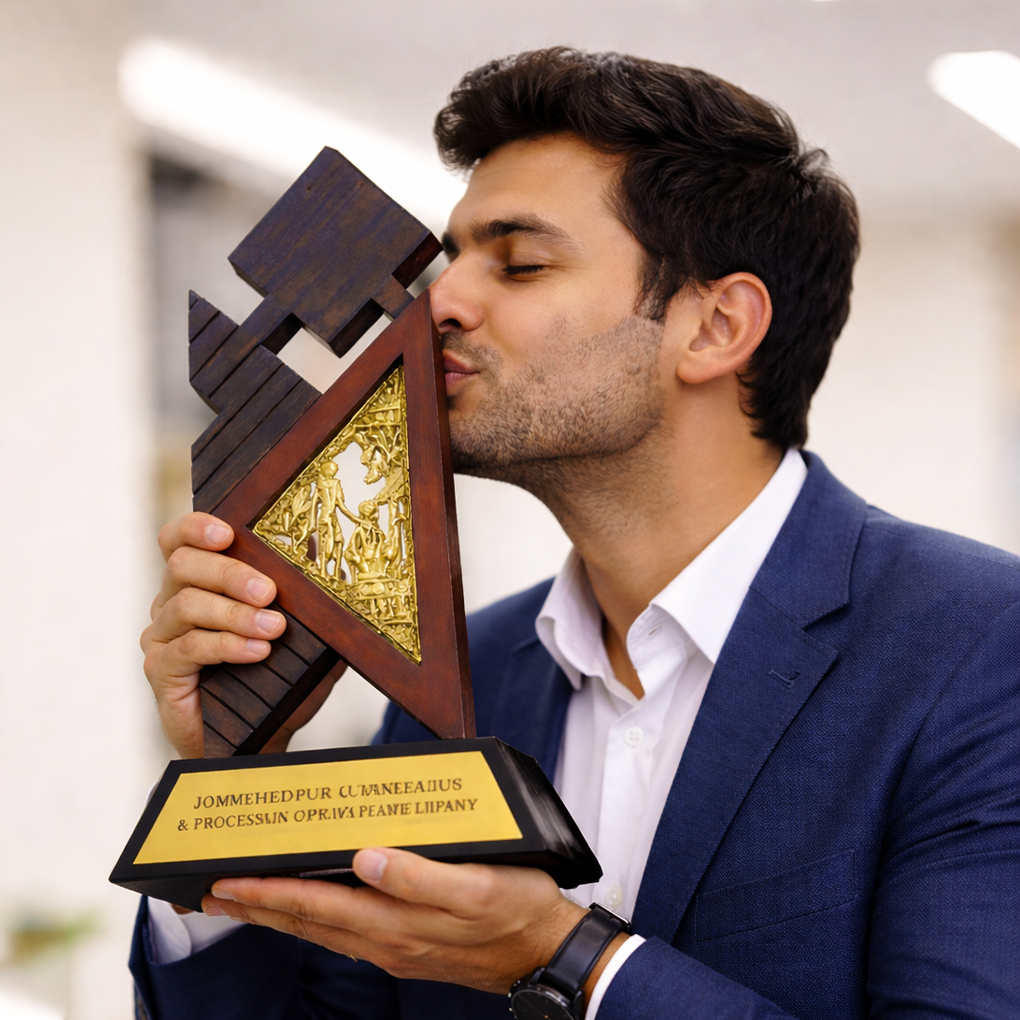 Handcrafted Tribal Art Wooden Memento with Triangle Frame Design - Image 2