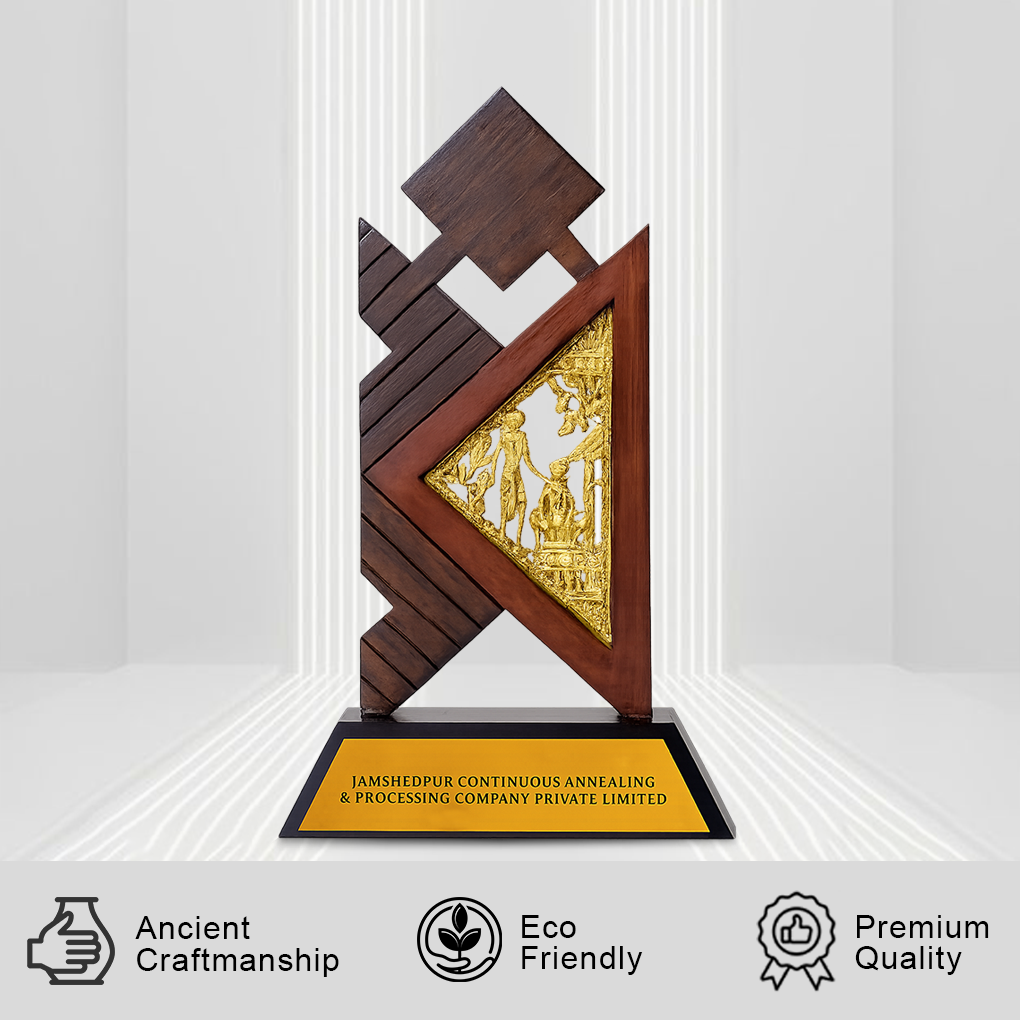 Handcrafted Tribal Art Wooden Memento with Triangle Frame Design - Image 3