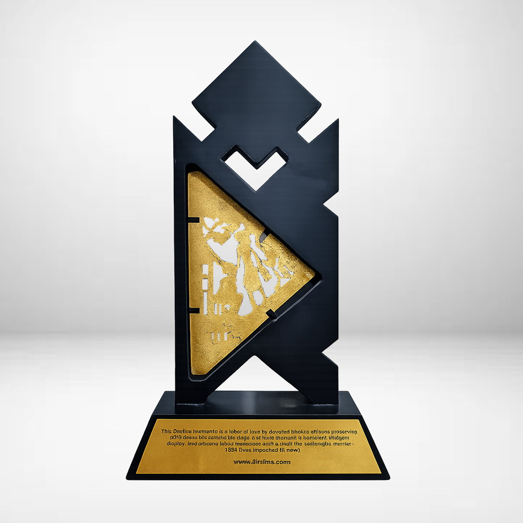 Handcrafted Tribal Art Wooden Memento with Triangle Frame Design - Image 5