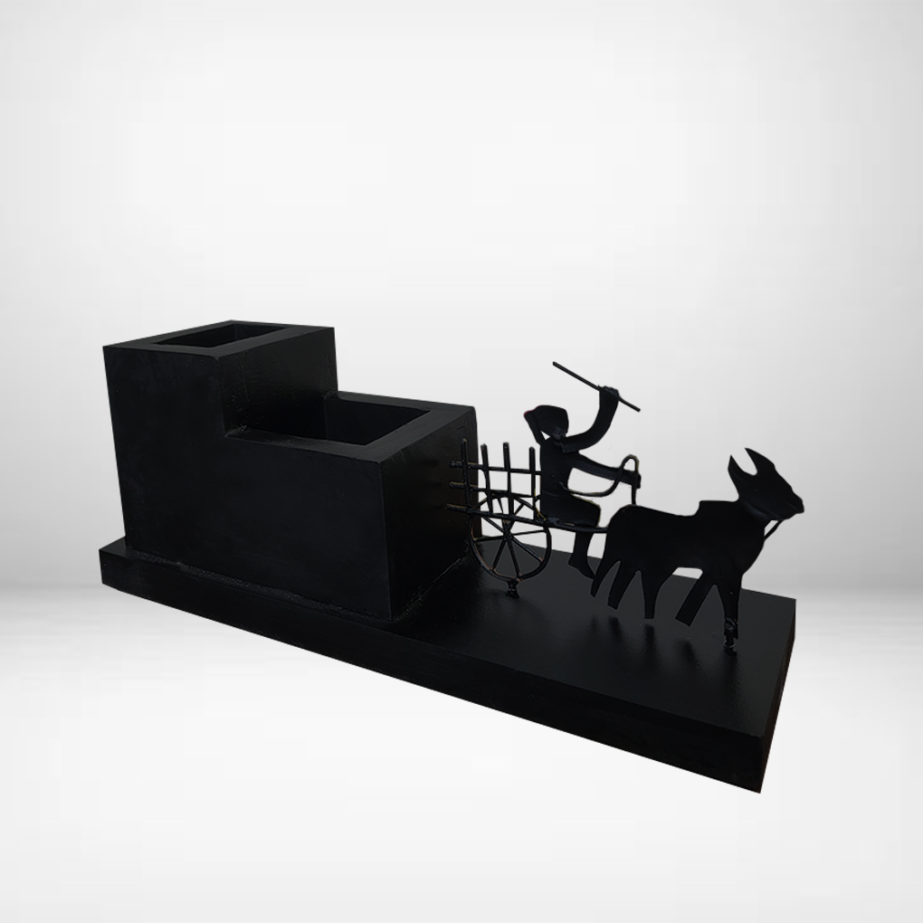 Handcrafted Bullock Cart Tribal Art Pen Stand | Wooden Desk Organizer Memento | Antique Finish - Image 5