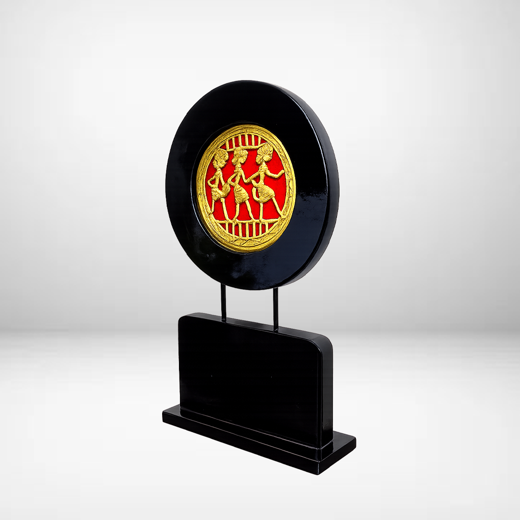 Handcrafted Tribal Dance Wall Plate Memento with Wooden Base - Image 5