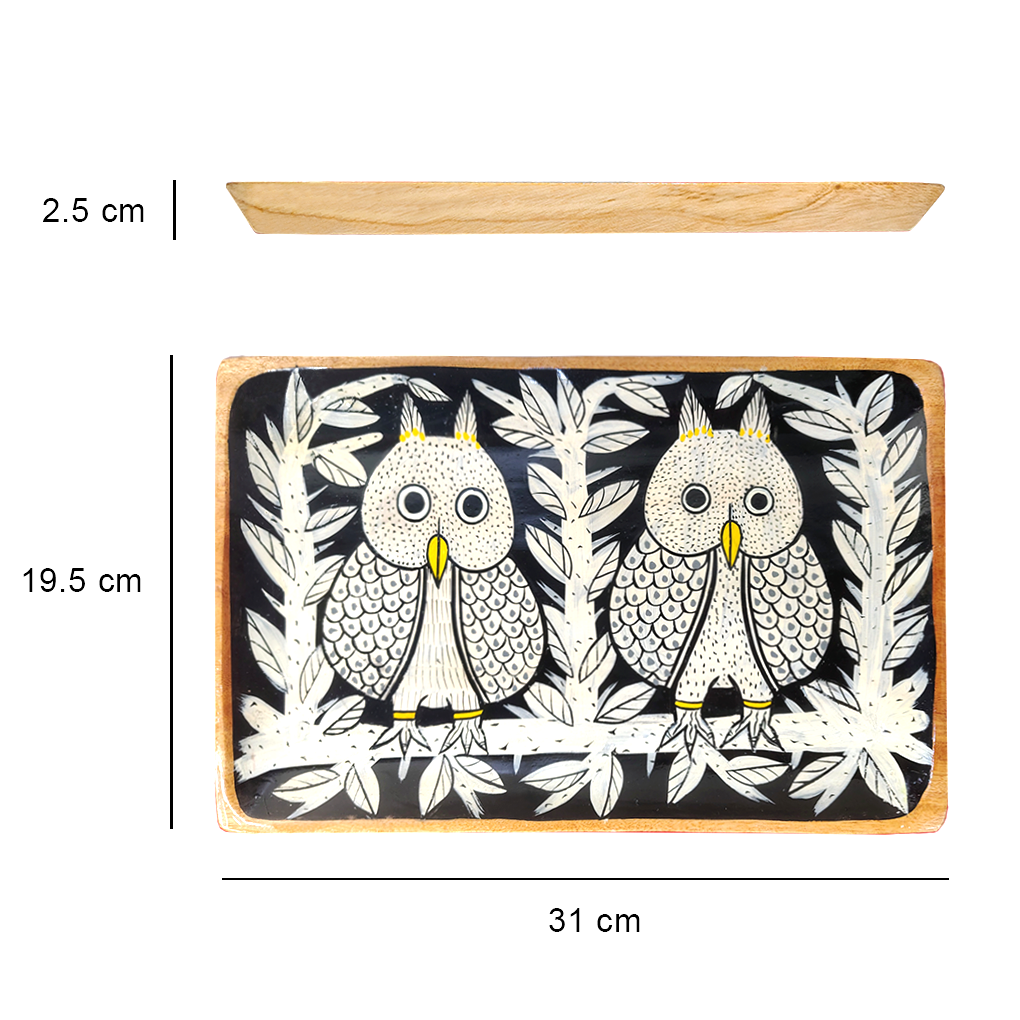 Handcrafted Owl-Themed Wooden Serving Tray | Traditional Folk Art Decorative Tray - Image 3