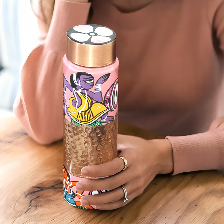 Hand-painted copper water bottle benefits for health from Dirums