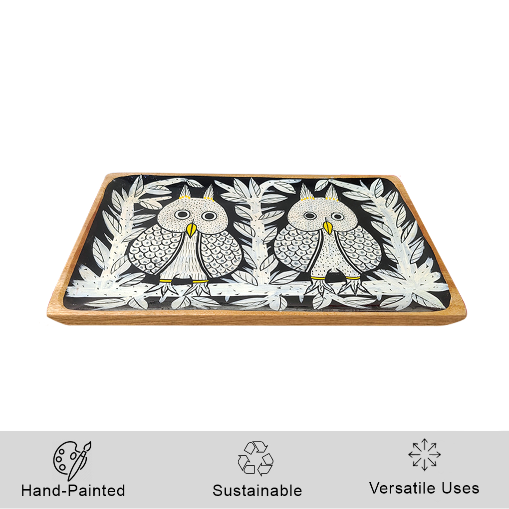 Handcrafted Owl-Themed Wooden Serving Tray | Traditional Folk Art Decorative Tray - Image 2
